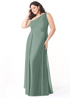 Azazie Dallas Bridesmaid Dresses Silver Sage A-Line One Shoulder Chiffon Dress image8