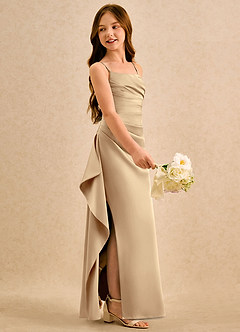 Azazie Cannoli Girls Formal vestidos de niña de las flores Vestido de Champán de Satén Elástico de Corte en A con Plisado image5