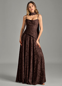 Azazie Gabriela 신부 들러리 드레스 A라인 스트랩리스 플로럴 번아웃 바닥 길이 드레스 image6