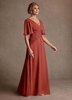 Azazie Milliat Mère de la mariée Robes Robe Trapèze en Mousseline de soie Dentelle Terracotta image2