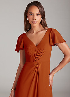 Azazie Soren Brautjungfernkleider A-Linie Gestreift Chiffon Kleid Paprika image6