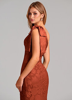 Azazie Yuanna 신부 들러리 드레스 인어 한쪽 어깨 플로럴 번아웃 바닥 길이 드레스 image2