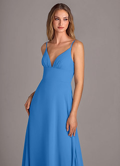 Azazie Amina Robes de demoiselle d'honneur Robe Trapèze en Mousseline de soie Geai Bleu image5