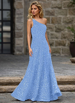 Opulent 스카이 블루 벨벳 스팽글 프롬 드레스 image3