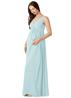 Azazie Yetta Maternity Bridesmaid Dresses A-Line V-Neck Gathered Chiffon Floor-Length Dress image4
