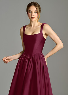 Azazie Verina Bridesmaid Dresses Mulberry A-Line Pleated Stretch Satin Dress image2