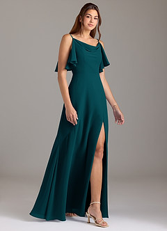 Azazie Darcia Bridesmaid Dresses Pine A-Line Side Slit Chiffon Dress image4