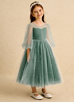 Azazie Trudy Flower Girl Dresses Dark Green Ball-Gown Sweetheart Neckline Tulle Dress image1