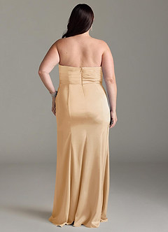 Azazie Yola Vestidos de damas de honor Vestido de Oro de Satén Elástico de Corte Recto Convertible con Cuello en V Plisado image10