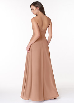 Azazie Arabella Allure Vestidos de damas de honor Vestido de Champán Rosado de Gasa de Corte en A Convertible con Escote de Corazón image2