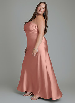 Azazie Saylor Vestidos de damas de honor Vestido Rosetón de Satén Elástico de Corte Sirena con Palabra de honor image13
