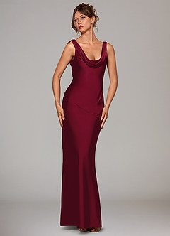 Azazie Rylina Bridesmaid Dresses Burgundy Mermaid Stretch Satin Dress image3