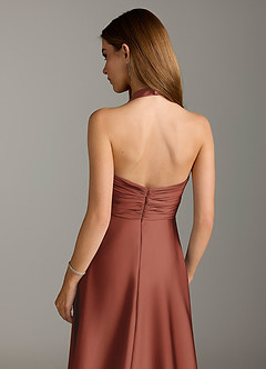 Azazie Tessie Bridesmaid Dresses Auburn A-Line Pleated Stretch Satin Dress image7