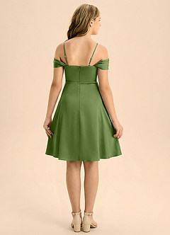 Azazie Anselie Junior Jurk van Stretch Satijn met A-Lijn Geplooid Jeneverbes image2