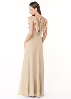 Azazie Yoko Bridesmaid Dresses Champagne A-Line Ruched Chiffon Dress image4