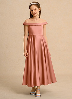 Azazie Teeny Junior Formal vestidos de niña de las flores Vestido de Mai Tai de Satin Mate de Corte En A con Plisado image6