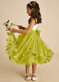 Azazie Sprout Robe Demoiselle D'honneur Fillette Robe Trapèze en Tulle Arc Citronnelle image4