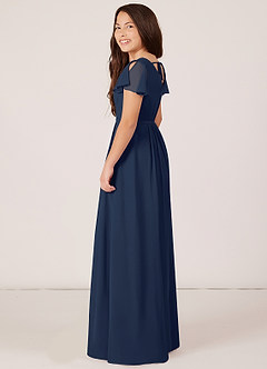 Azazie Peony Junior Dark Navy A-Line Pleated Chiffon Dress image5