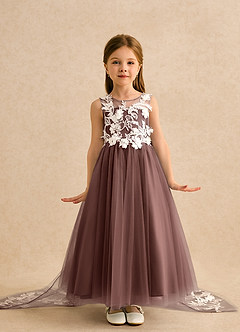 Azazie Mixie Flower Girl Dresses Espresso Ball-Gown Lace Dress image2