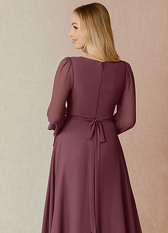 Azazie Leonia Bridesmaid Dresses Sangria A-Line Long Sleeve Chiffon Dress image7