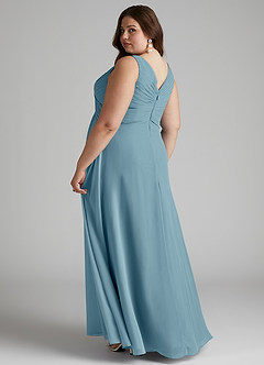 Azazie Flora Bridesmaid Dresses Moody Blue A-Line Pleated Chiffon Dress image11