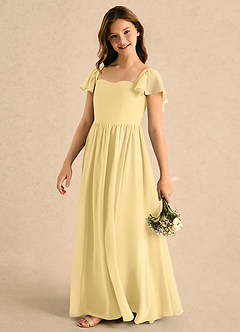Azazie Patsy Girls Formal Jurken voor bloemenmeisjes A-lijn Jurk van Chiffon Sweetheart-halslijn Boter image5