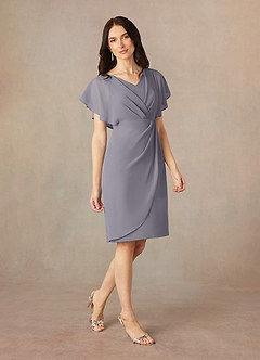 Azazie Julia Mother of the Bride Dresses Shadow Sheath V-Neck Pleated Chiffon Dress image2