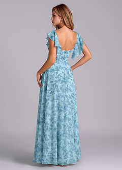 Azazie Leilani Bridesmaid Dresses Blue Fern Floral A-Line Pleated Chiffon Dress image5