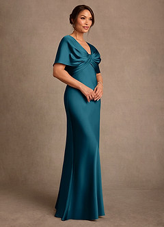 Azazie Dosia Vestidos para mãe da noiva Vestido Tinta Azul de Cetim elástico de Bainha com Plissado image2