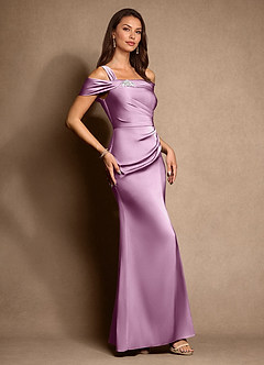Azazie Altonia Mother of the Bride Dresses Wisteria Mermaid Off the Shoulder Stretch Satin Dress image2