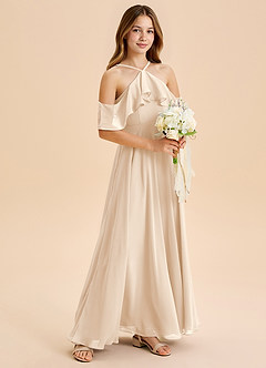 Azazie Tessabelle Junior White Alabaster A-Line Off the Shoulder Chiffon Dress image1
