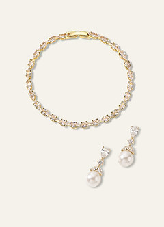front Smyckeset med pärlor och zirkoniasten