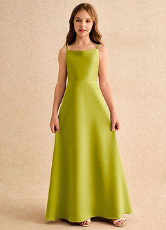 Azazie Joella Girls Formal Flower Girl Dresses Lemongrass A-Line Pleated Matte Satin Dress image5