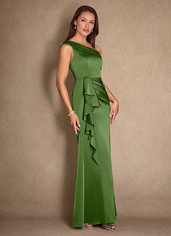 Azazie Hamptons Mother of the Bride Dresses Basil A-Line Pleated Stretch Satin Dress image3