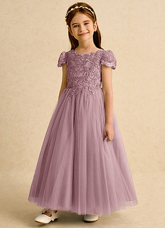 Azazie Puff Flower Girl Dresses Dusty Rose Ball-Gown Lace Tulle Dress image5