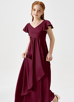 Azazie Omari Junior Mulberry A-Line Pleated Stretch Satin Dress image6