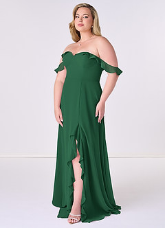 Barbie ♥ Azazie Final Sale Dark Green A-Line Off the Shoulder Chiffon Convertible Dress image9