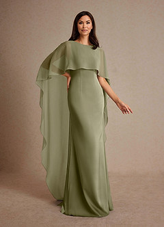 Azazie Milfred vestidos de madre de la novia Vestido de Pistacho de Satén Elástico de Recto con Cuello de barco image3