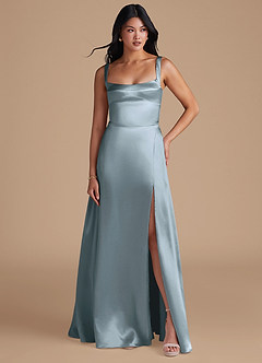 Azazie Hope Bridesmaid Dresses Dusty Blue A-Line with Pockets Metallic Satin Dress image5