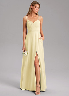 Azazie Terese Bridesmaid Dresses Lemon Sorbet A-Line Pleated Chiffon Dress image3