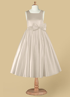 Azazie Bo Peep Flower Girl Dresses Frost A-Line Bow Matte Satin Dress image7