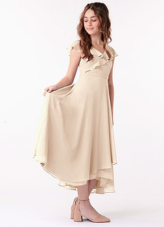 Azazie Posie Junior White Alabaster A-Line Ruched Chiffon Dress image3