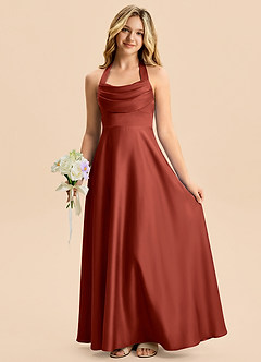 Azazie Kady Junior A-Linie Herzausschnitt Stretch-Satin Kleid Terrakotta image4