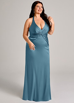 Azazie Valerie Vestidos de damas de honor Vestido de Bermudas de Satén Elástico de Corte Sirena con Plisado image10