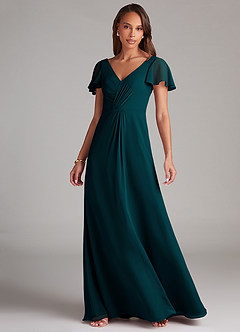 Azazie Soren Bridesmaid Dresses Pine A-Line Ruched Chiffon Dress image3