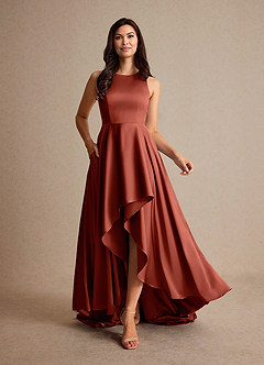 Azazie Niles Mère de la mariée Robes Robe Trapèze en Satin extensible Traînes Terracotta image6