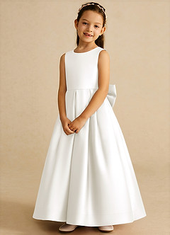 Azazie Cailee Flower Girl Dresses Ivory Ball-Gown Pleated Matte Satin Dress image4