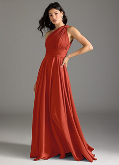 Azazie Charlize Bridesmaid Dresses Rust A-Line One Shoulder Stretch Satin Dress image4