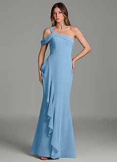 Azazie Ashlynn Abiti da Damigella Abito Sirena in Chiffon Spalle Scoperte Blu Acciaio image3