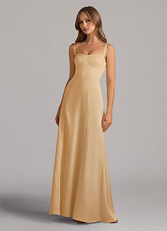 Azazie Amaris Brautjungfernkleider A-Linie Korsett Stretch-Satin Kleid Gold image2
